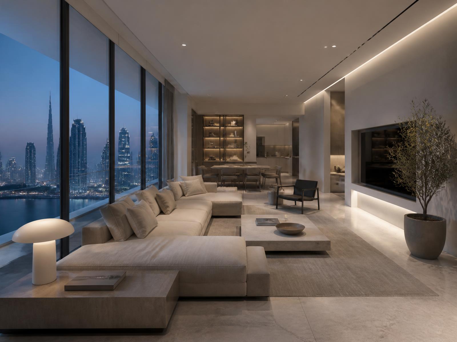 Calm Dubai interior in soft blue light