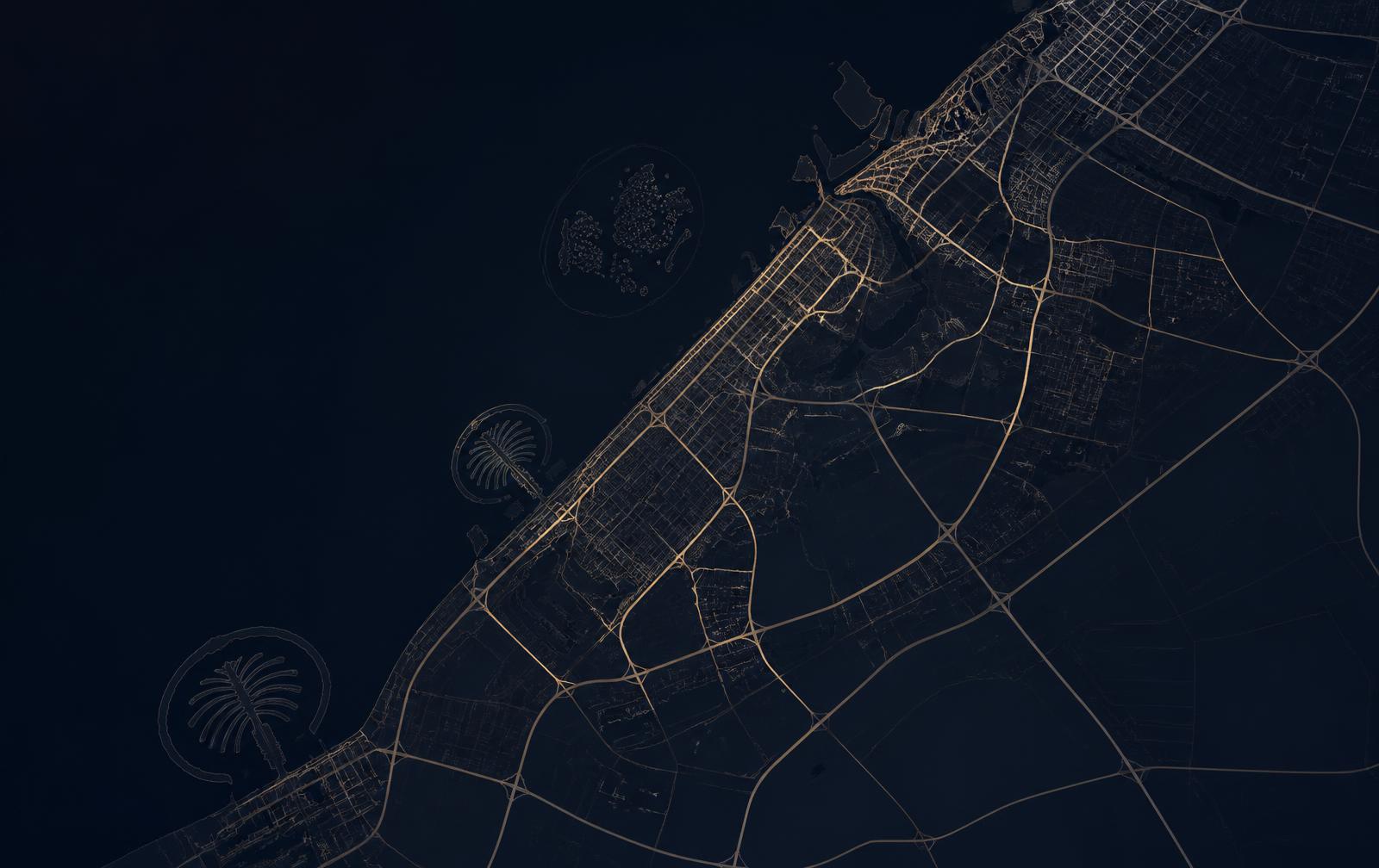 Abstract night map of the Dubai coastline