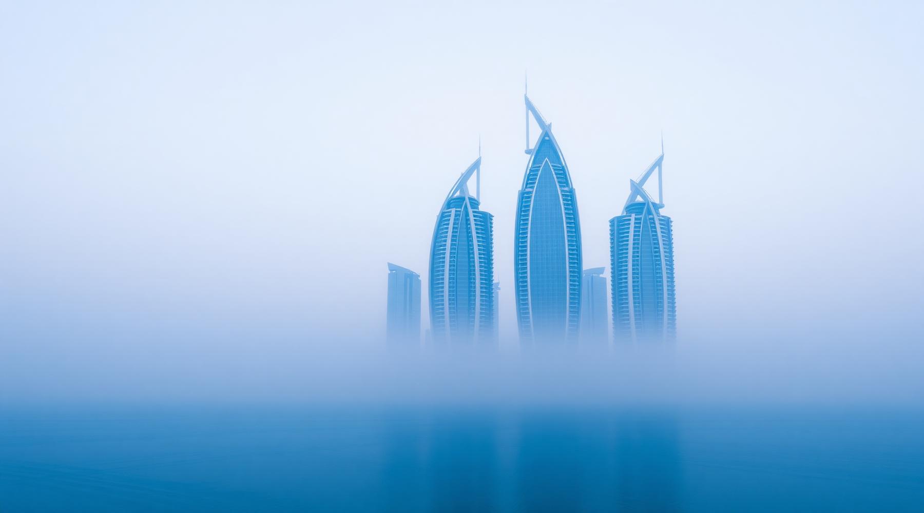 Dubai architecture reflected in still water