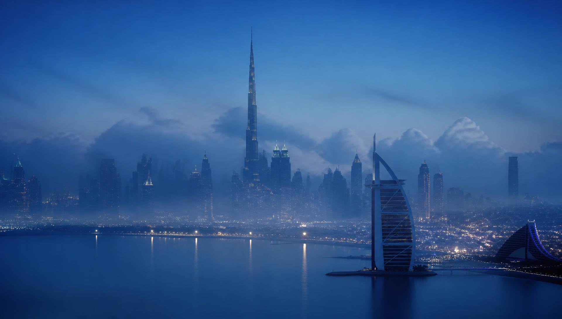 Dubai waterfront at blue hour